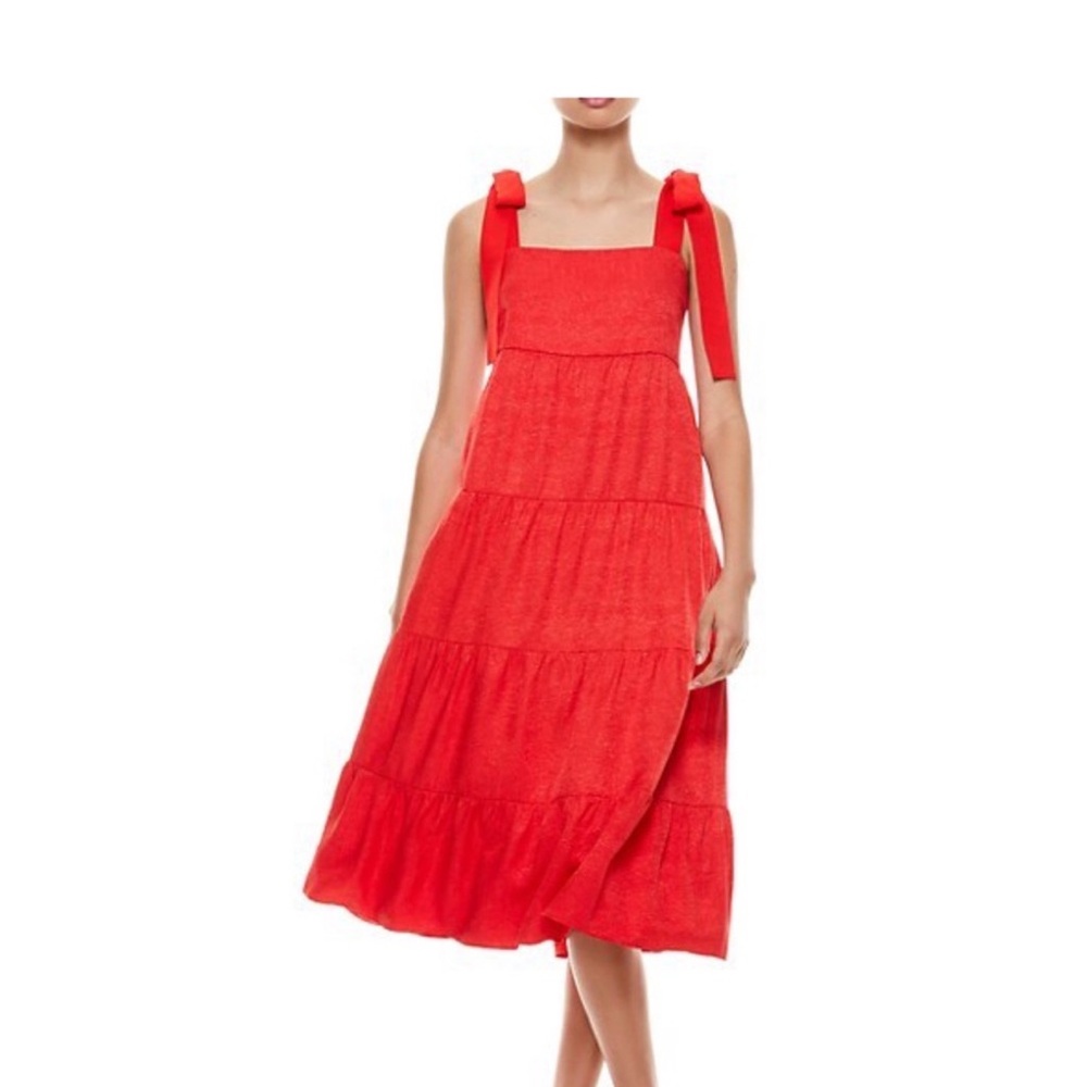 NWT Alice + Olivia Cynthia Dress Red Tiered Ruffle Midi Length